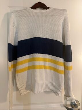 VTG Eddie Bauer 100% Cotton Crewneck Knit Sweater in White with Stripes Size MT